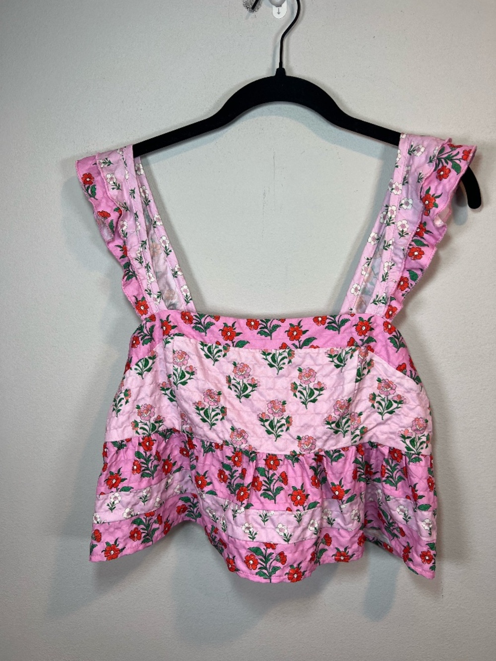 Altar'd State Floral Babydoll Tank Top Pink Red Tiered Ruffles Summer Size Large - Picture 2 of 12